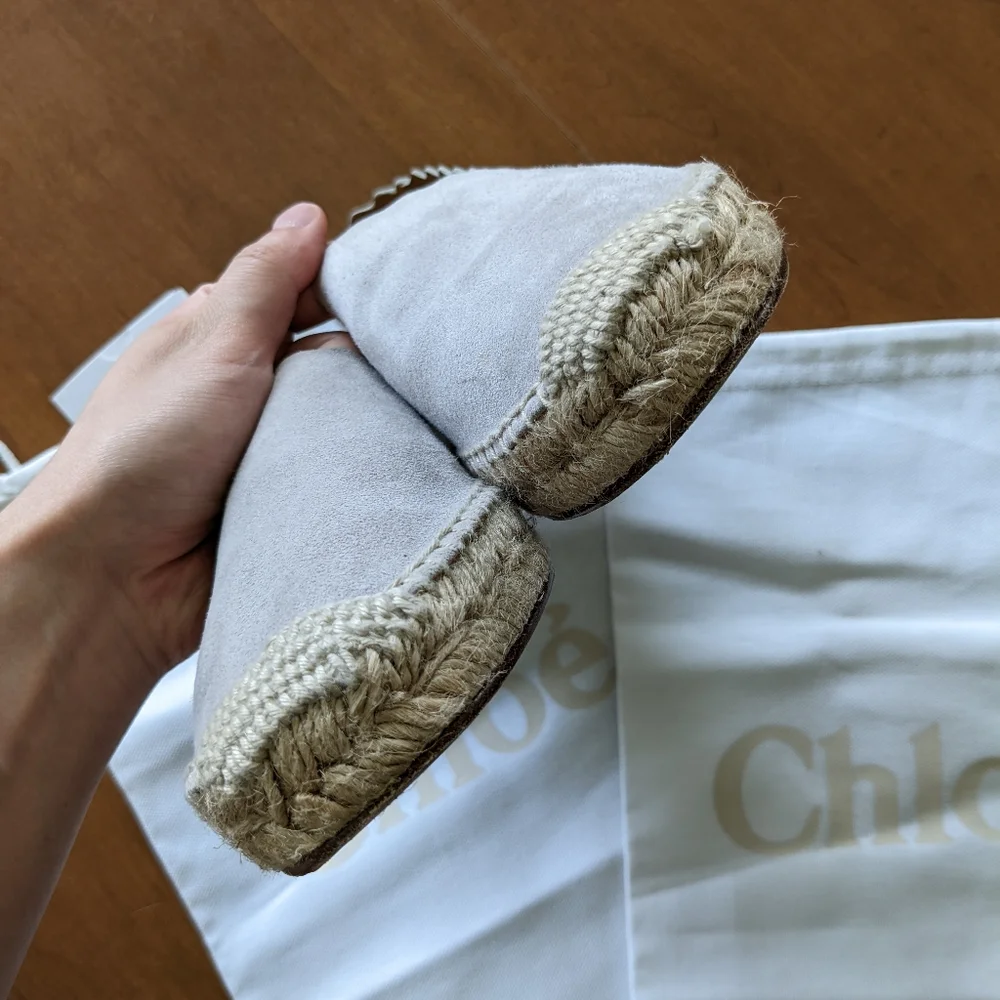 NEW Chloe Gray Scalloped Suede Espadrilles 37/7